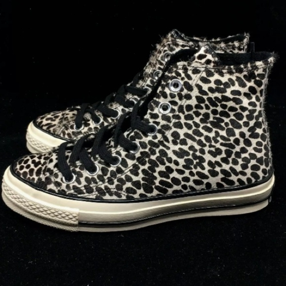 Converse Ctas `70 Cheetah-print Faux Fur High-top Black Egret Pony Hair 157621C - Picture 6 of 14